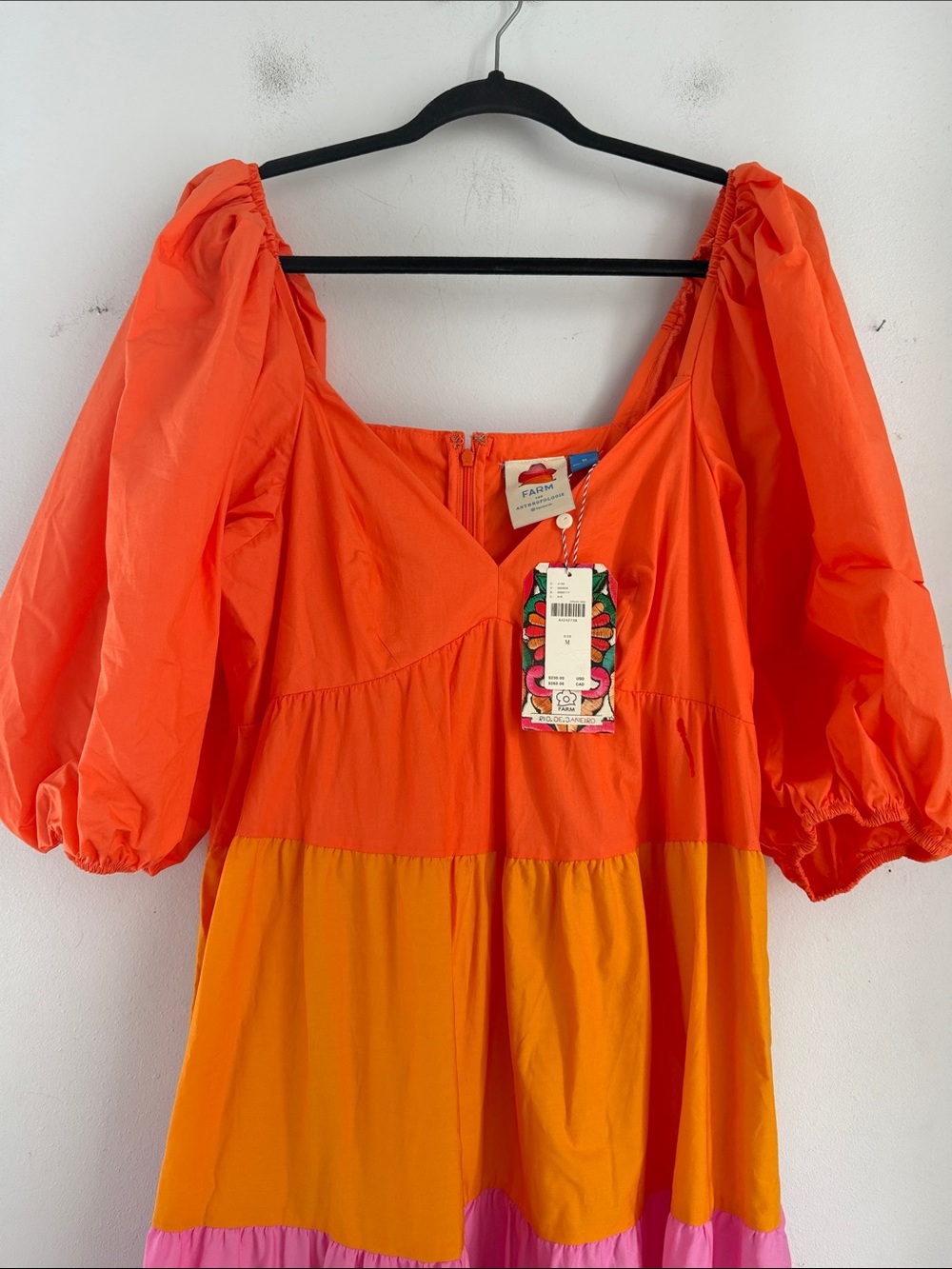 Farm Rio x Anthropologie color block square neck puff sleeve maxi dress sz M NEW - Picture 3 of 7